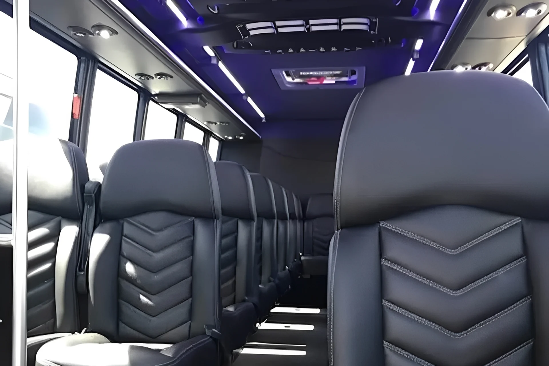 Luxury minibus interior with leather seats