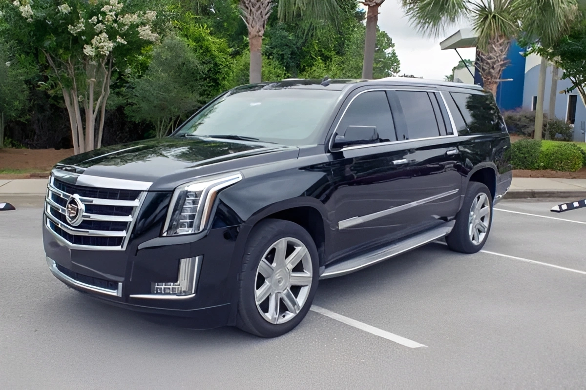 Black luxury SUV in parking lot