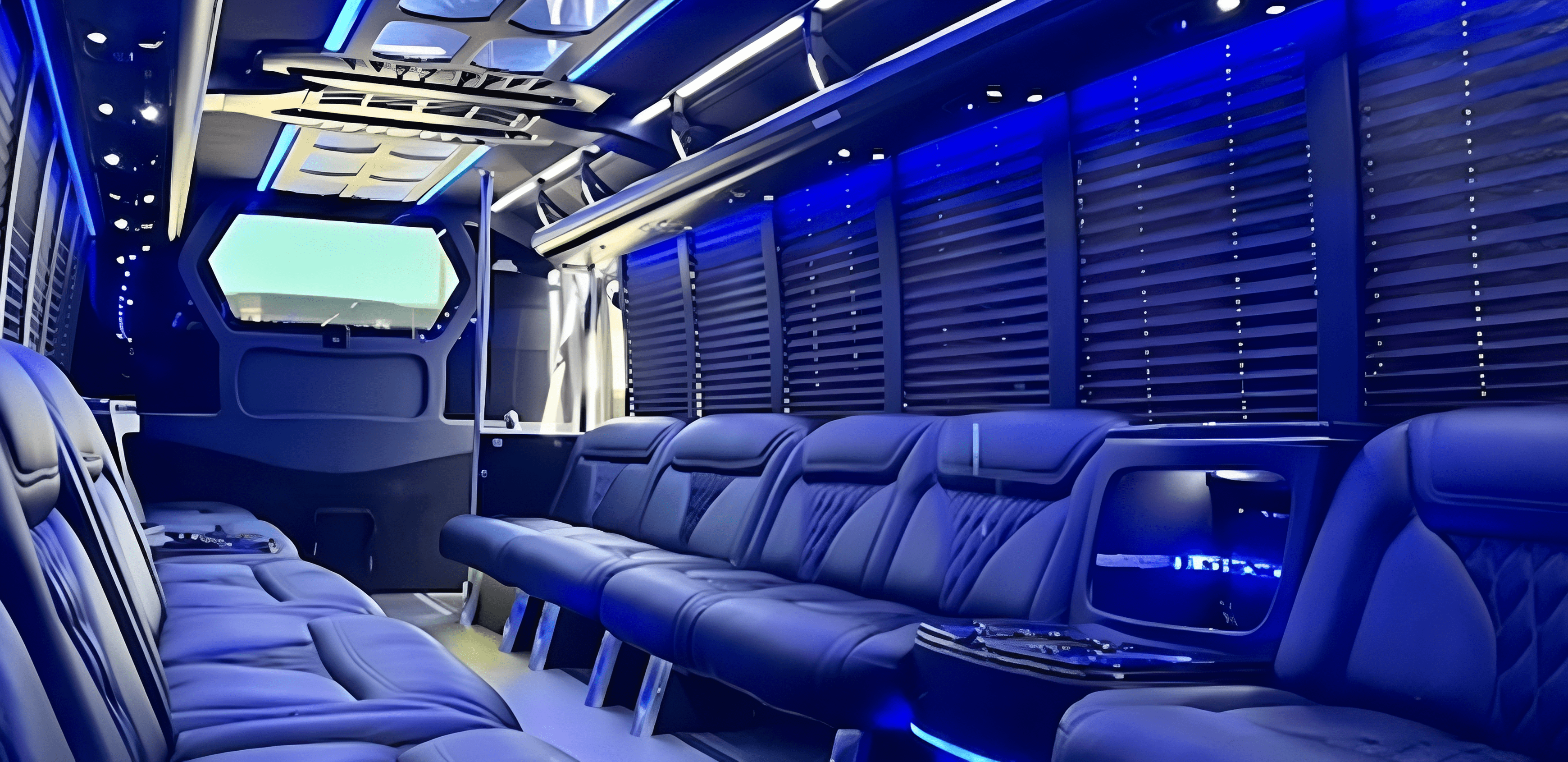 Modern party bus with sleek leather seats