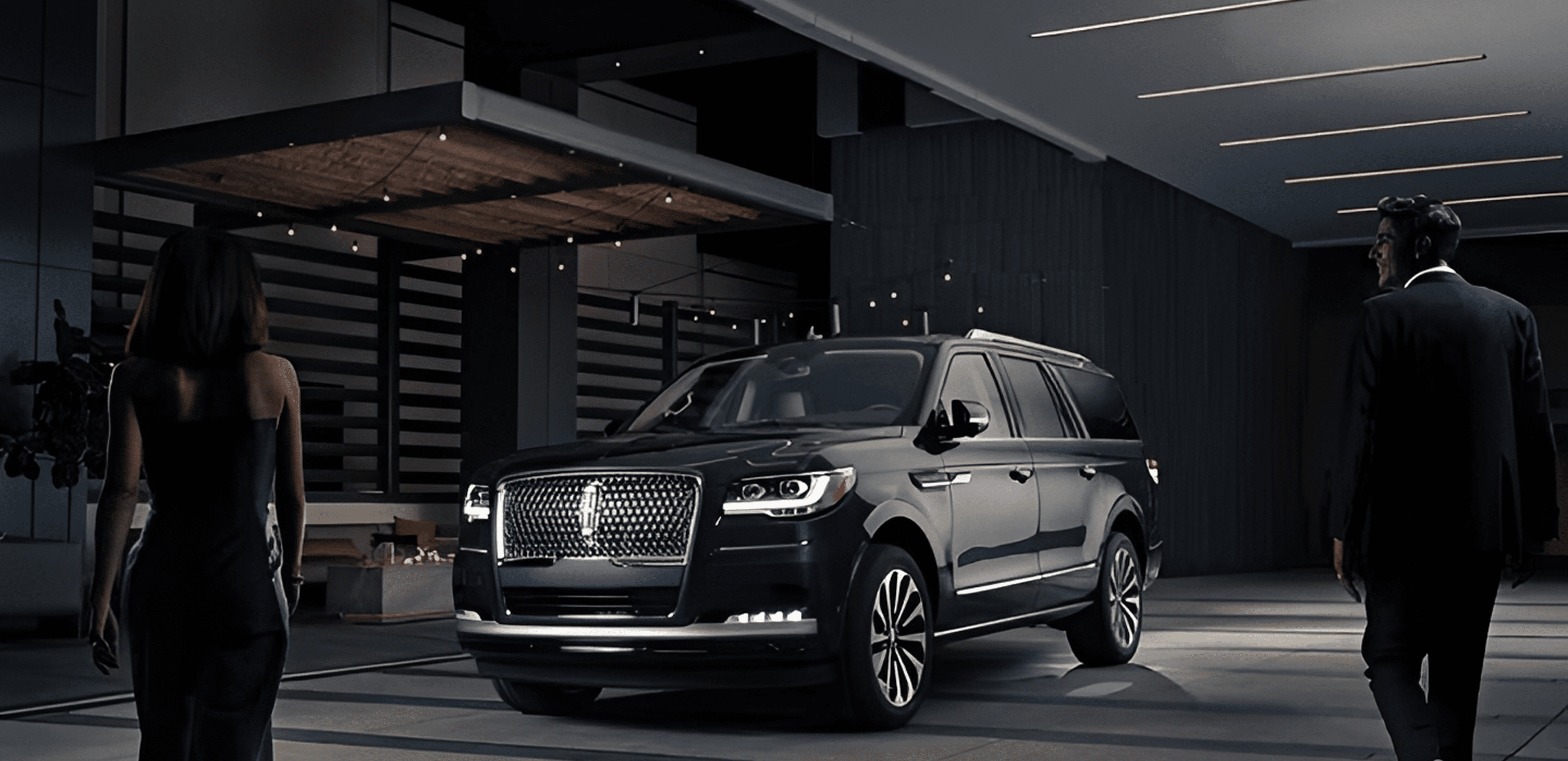 Elegant couple approaching luxury vehicle