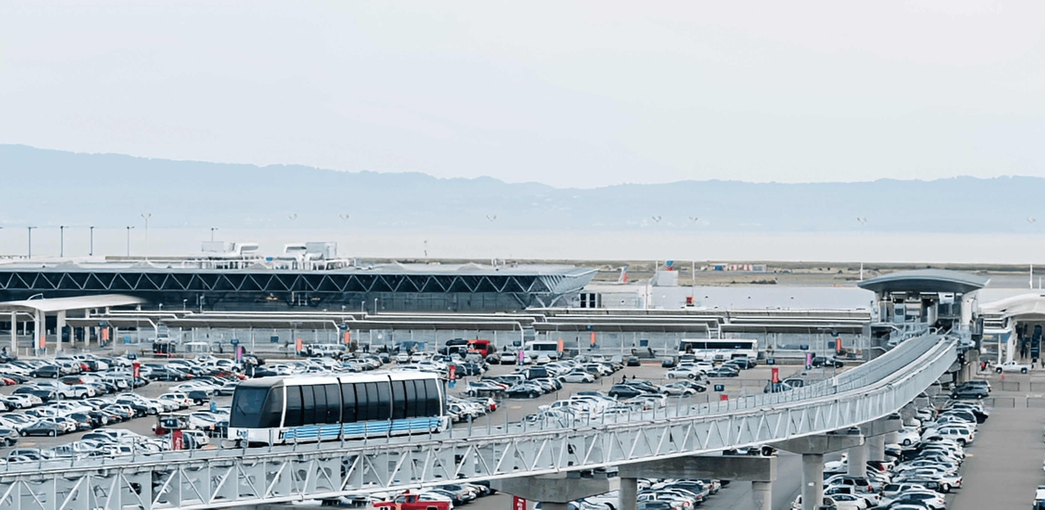 Busy airport transport hub view