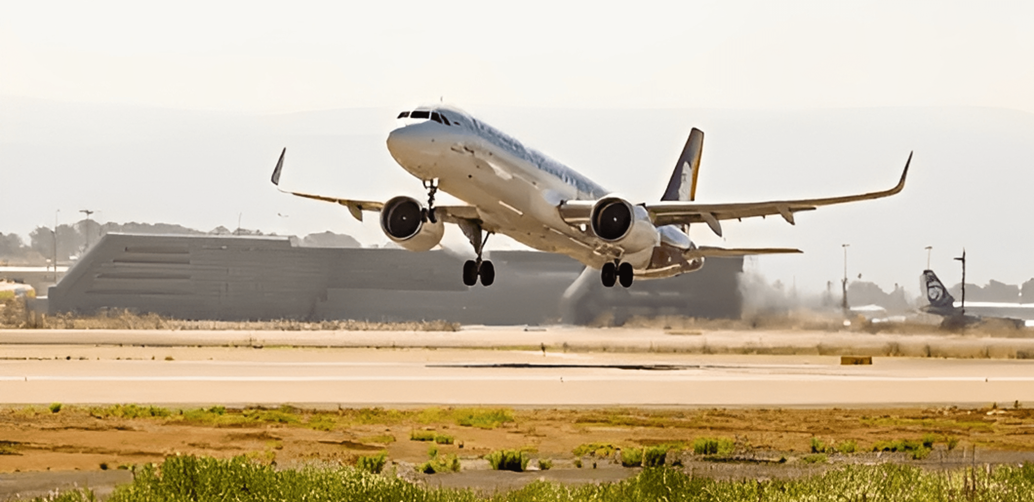 Aircraft departure at airport runway