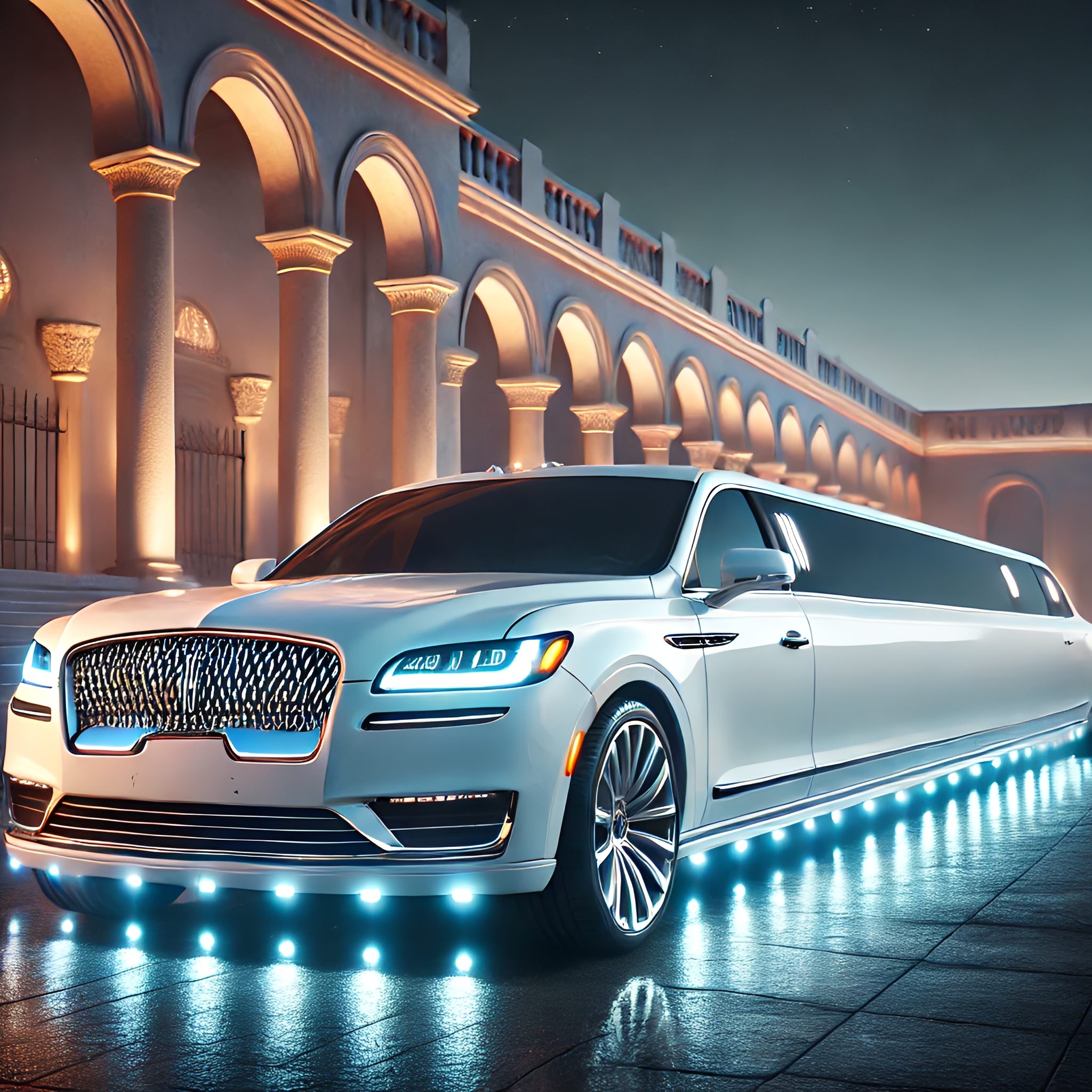Luxury limo under night sky