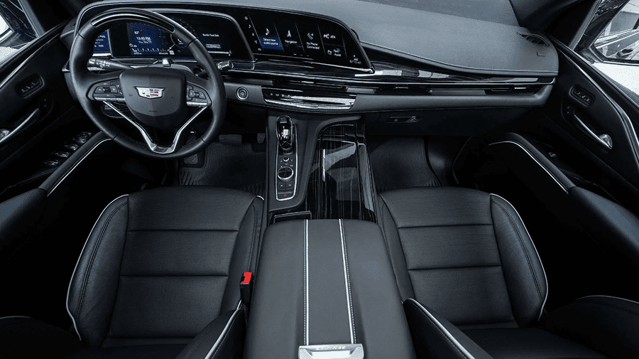 Modern vehicle cockpit featuring digital displays