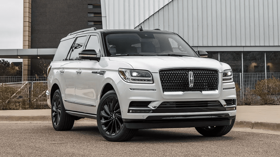 Sleek white SUV front view
