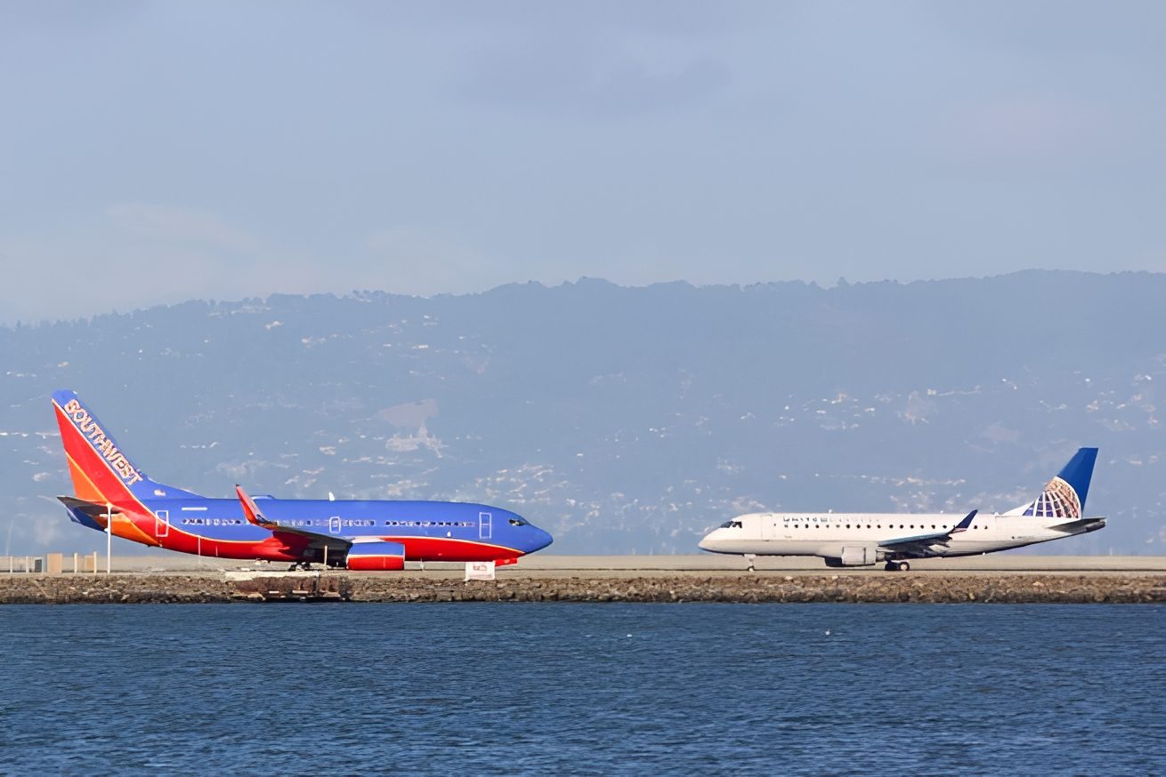 Planes preparing for takeoff at airport