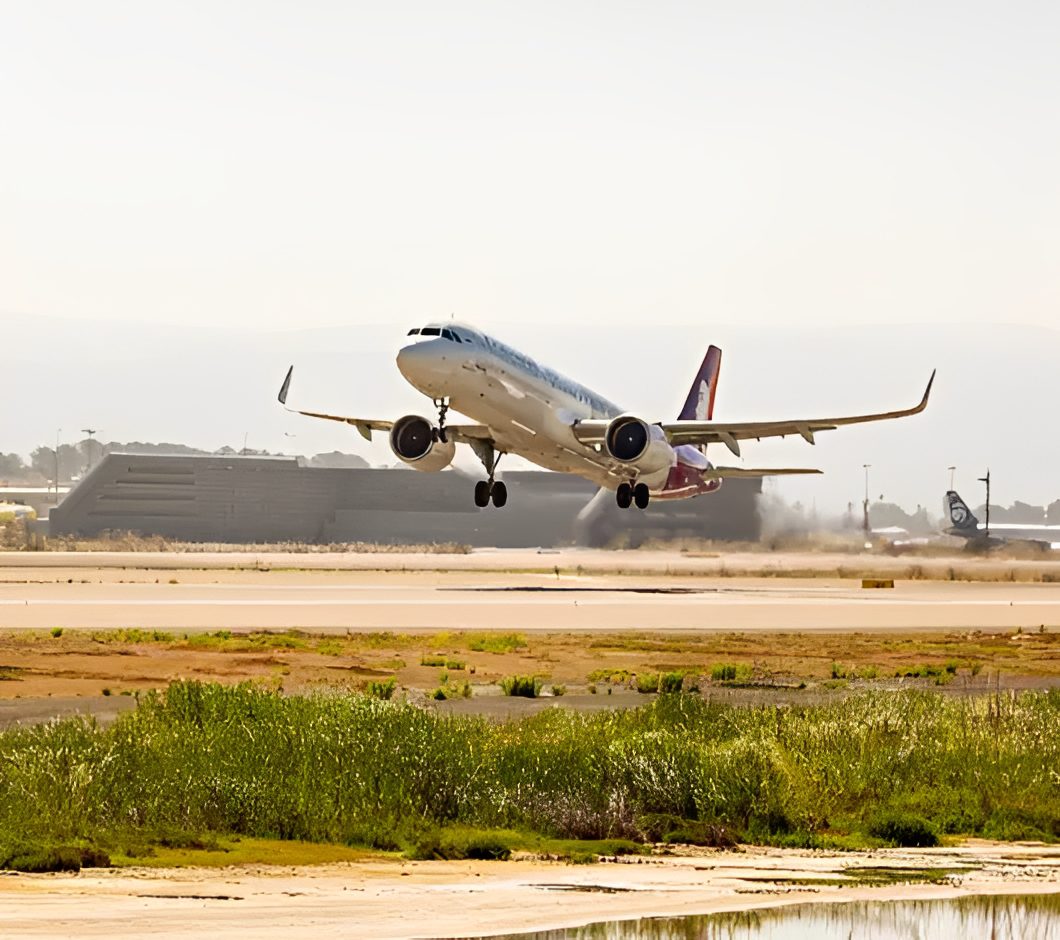 Airplane taking off from runway