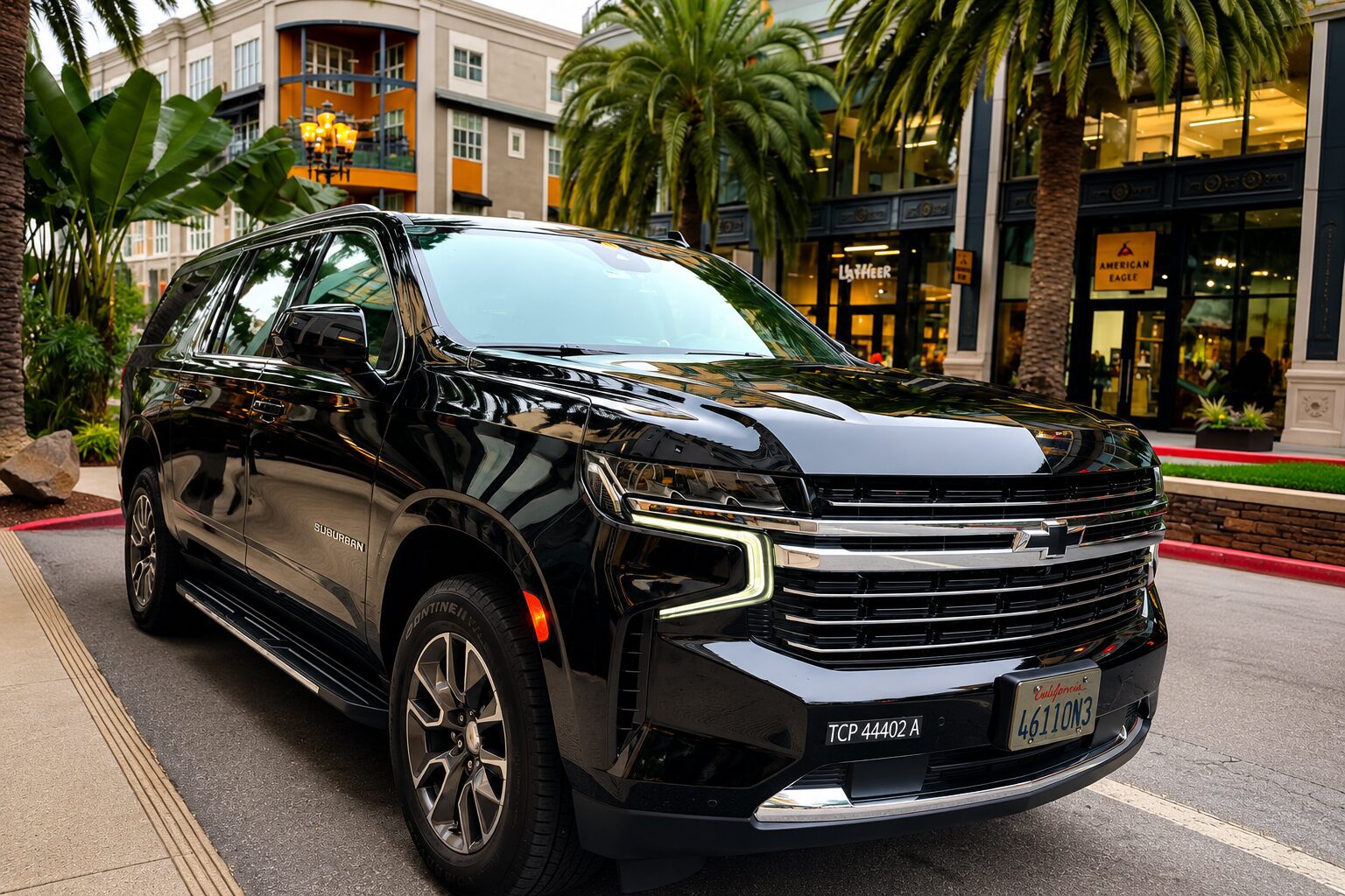 Black Chevrolet SUV parked near palm trees